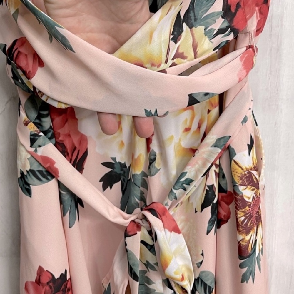 Tahari By Arthur S Levine Blush Pink Floral Self Tie Dress - Picture 12 of 15